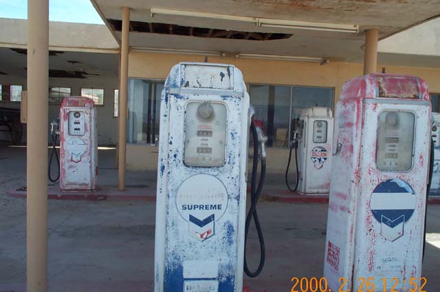 An old Chevron gas station at Desert Center, California.