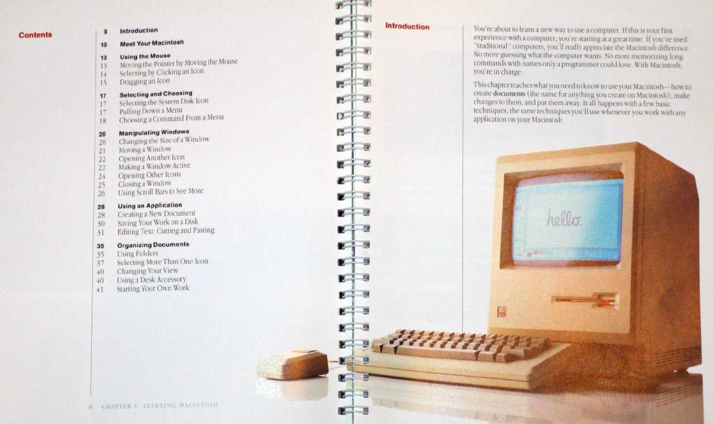 The table of contents of the original Macintosh user guide.
