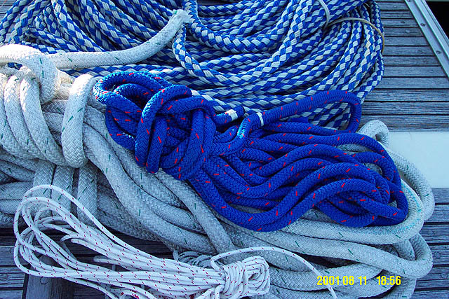 A rope being used aboard a ship is called a line.